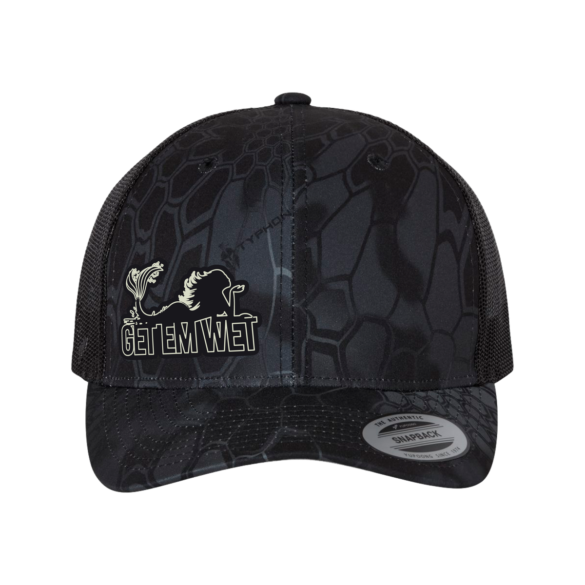 Black Kryptek patterned Get Em Wet mermaid trucker hat