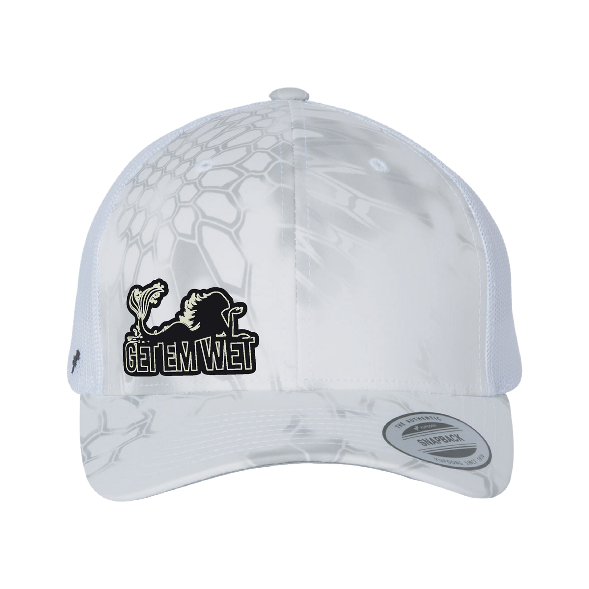 Get Em Wet white patterned mermaid trucker hat