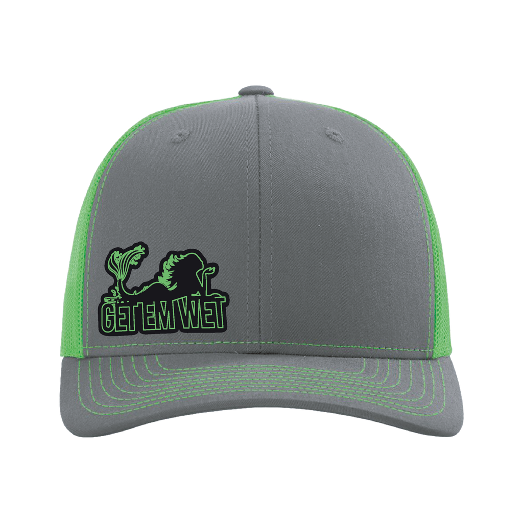 Green glow-in-the-dark Get Em Wet mermaid trucker hat