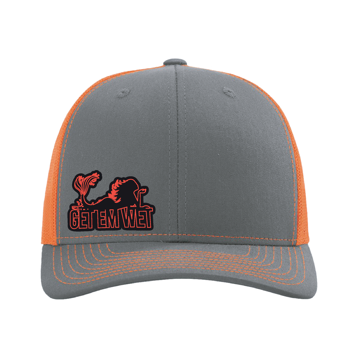 Orange glow-in-the-dark Get Em Wet mermaid trucker hat