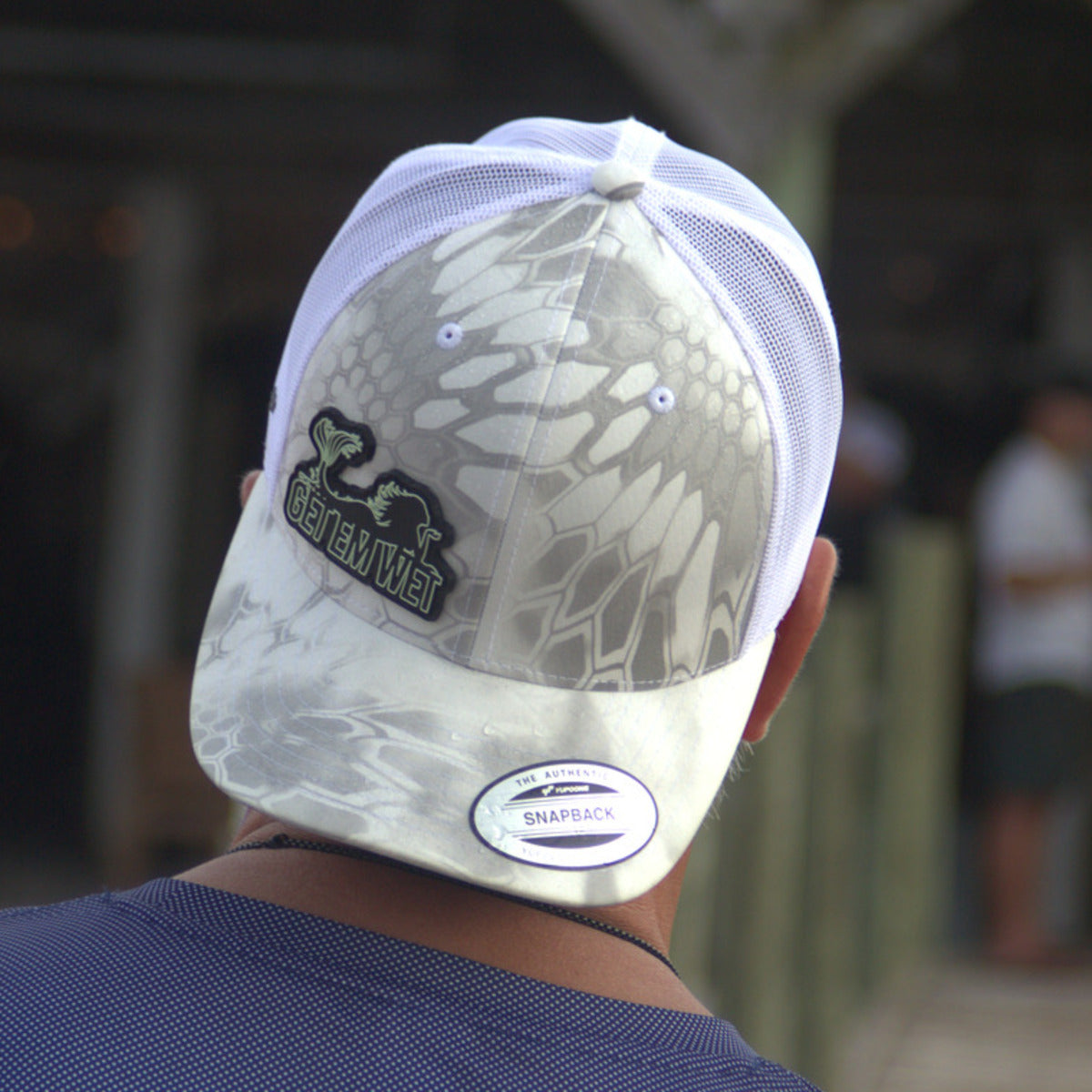 White and gray Kryptek Get Em Wet mermaid trucker snapback