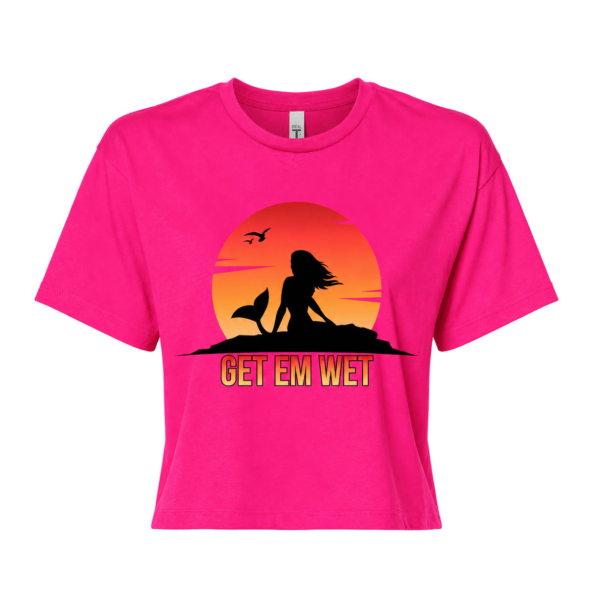 Pink Get Em Wet sunset crop top color mockup