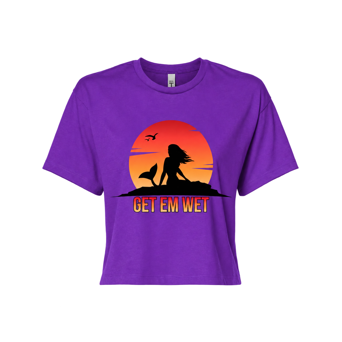 Purple Get Em Wet sunset crop top color mockup