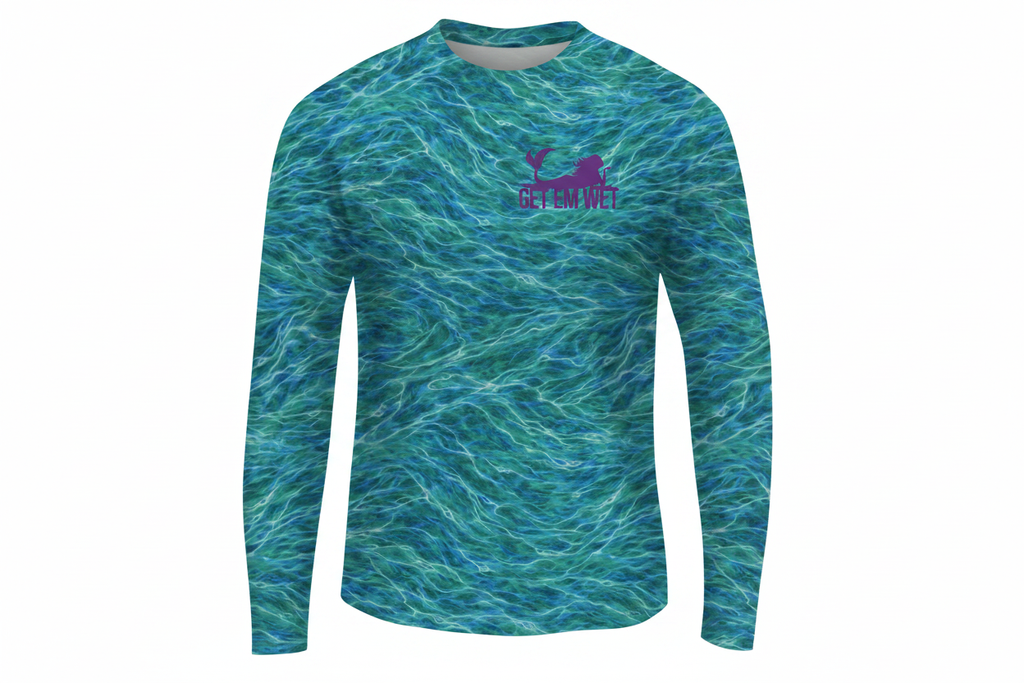 Get Em Wet Teal Long Sleeve Vista Frontal