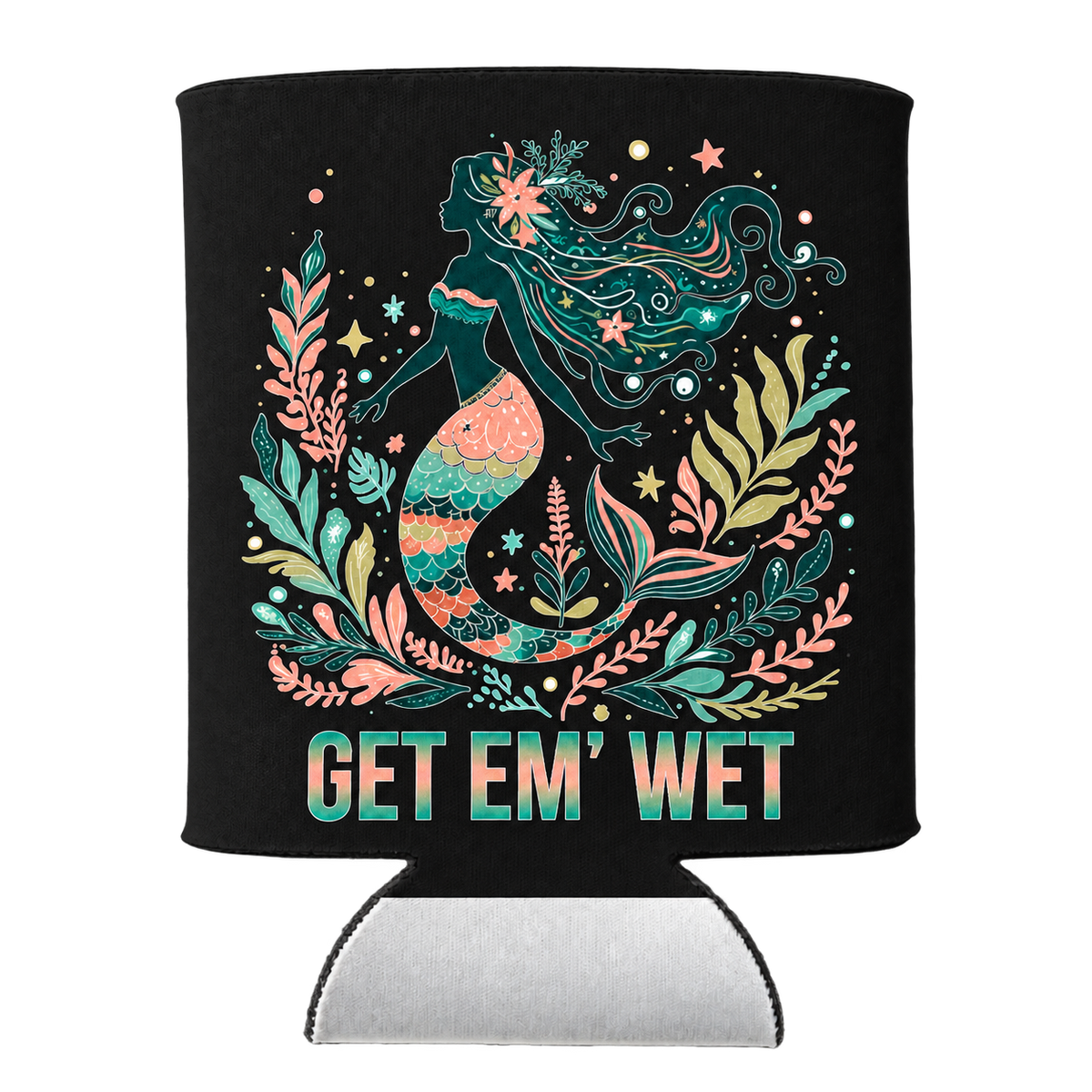 Botanical Mermaid koozie in Black