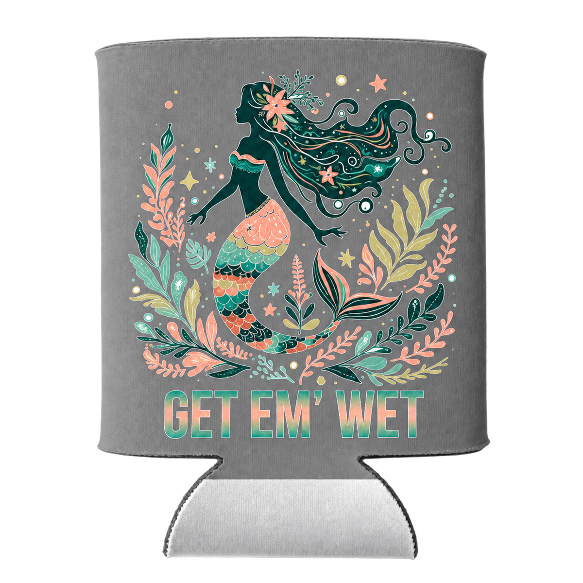Botanical Mermaid koozie in Gray
