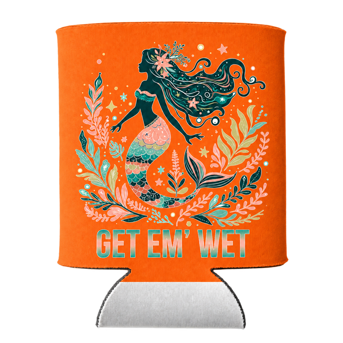 Botanical Mermaid koozie in Orange