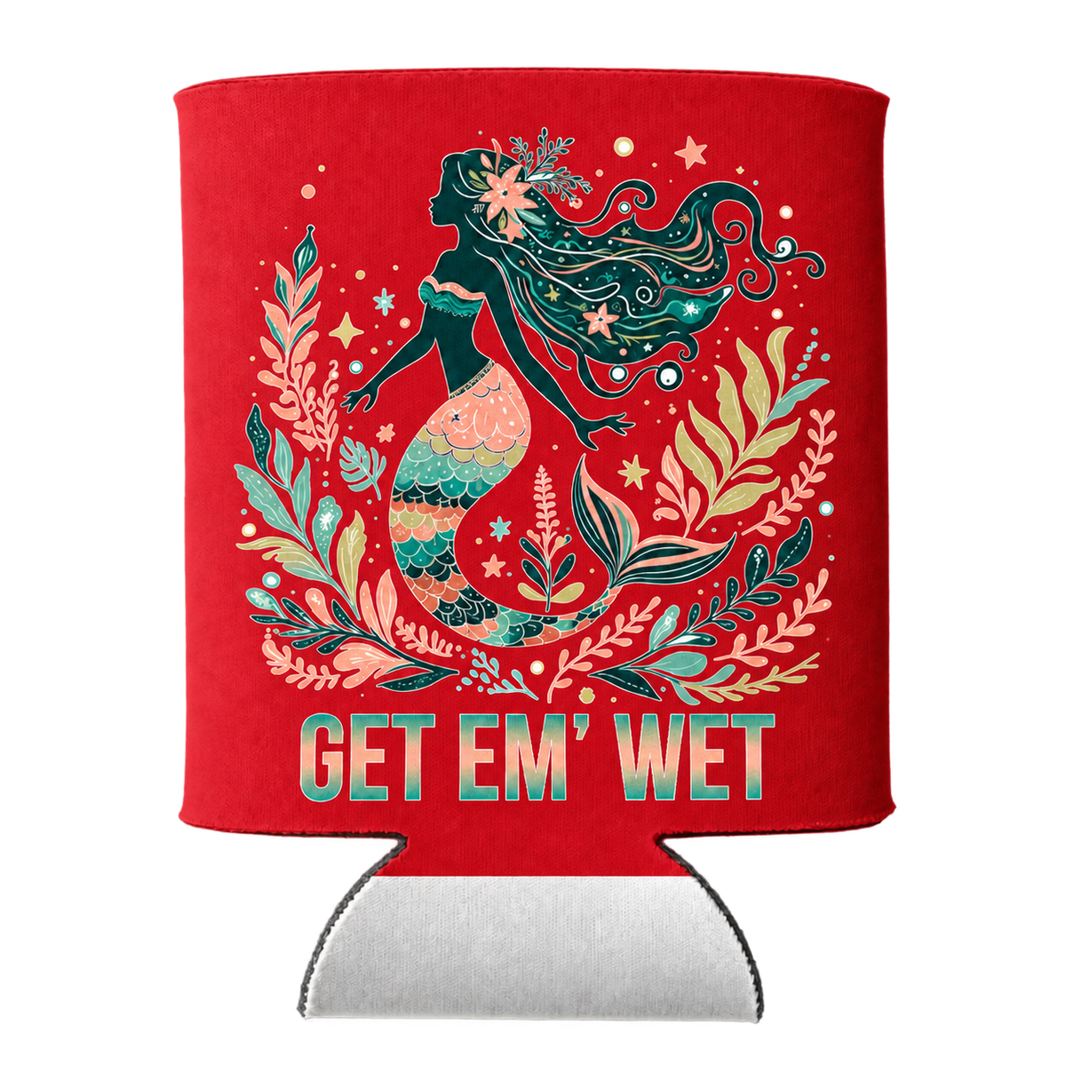 Botanical Mermaid koozie in Red