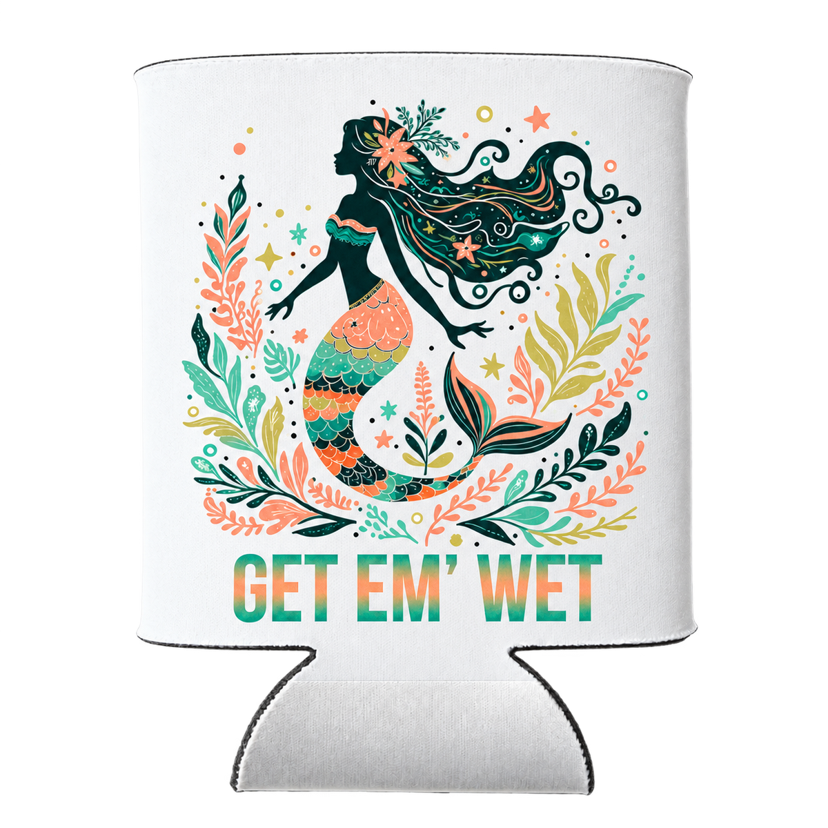 Botanical Mermaid koozie in White