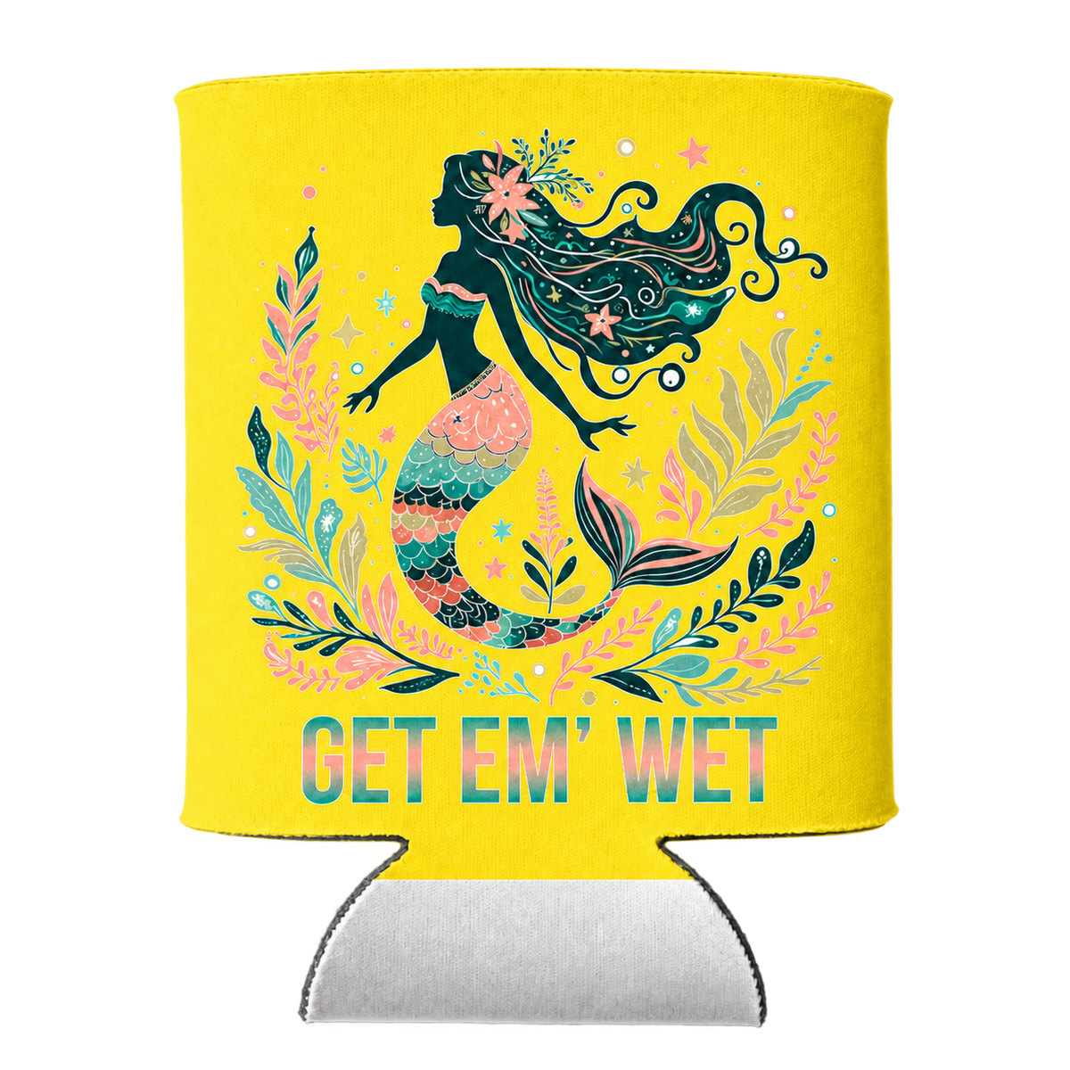 Botanical Mermaid koozie in Yellow