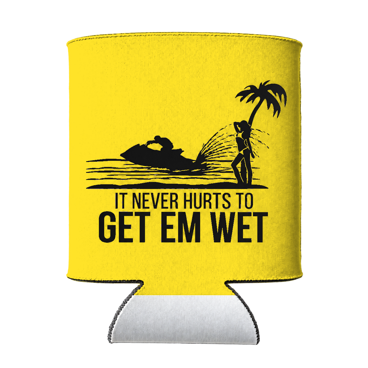 It Never Hurts to Get Em Wet Koozie in Yellow