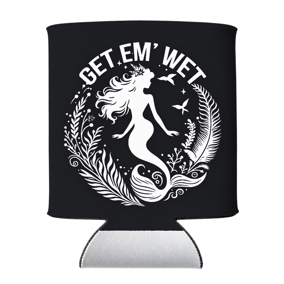 Botanical Circle Mermaid Koozie in Black