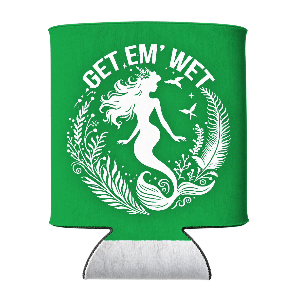 Botanical Circle Mermaid Koozie in Green