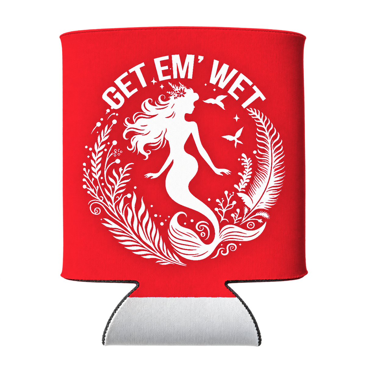 Botanical Circle Mermaid Koozie in Red