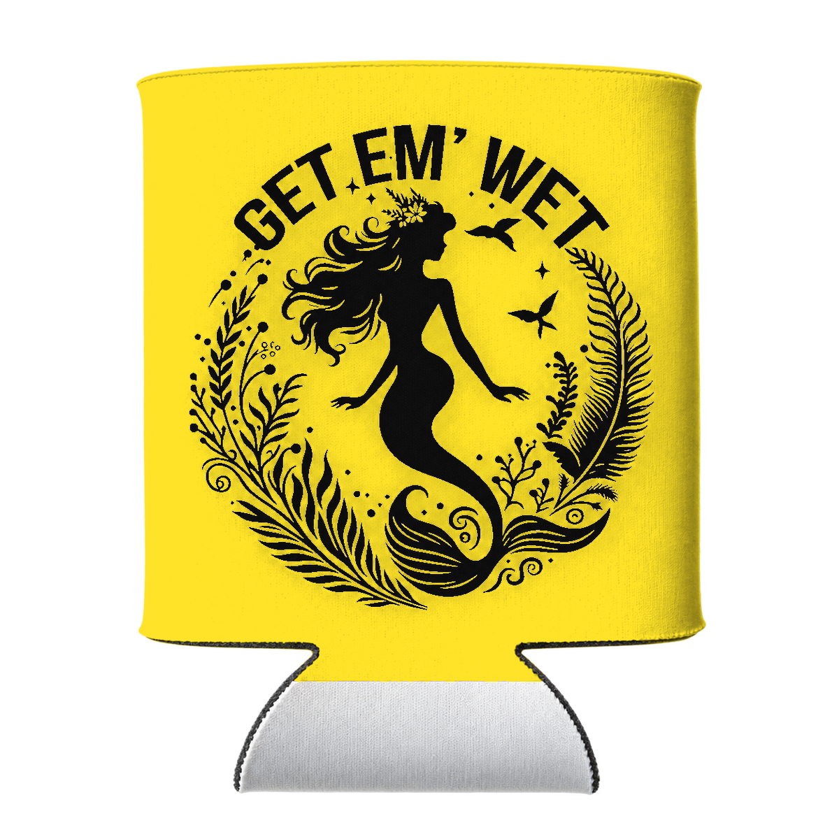 Botanical Circle Mermaid Koozie in Yellow