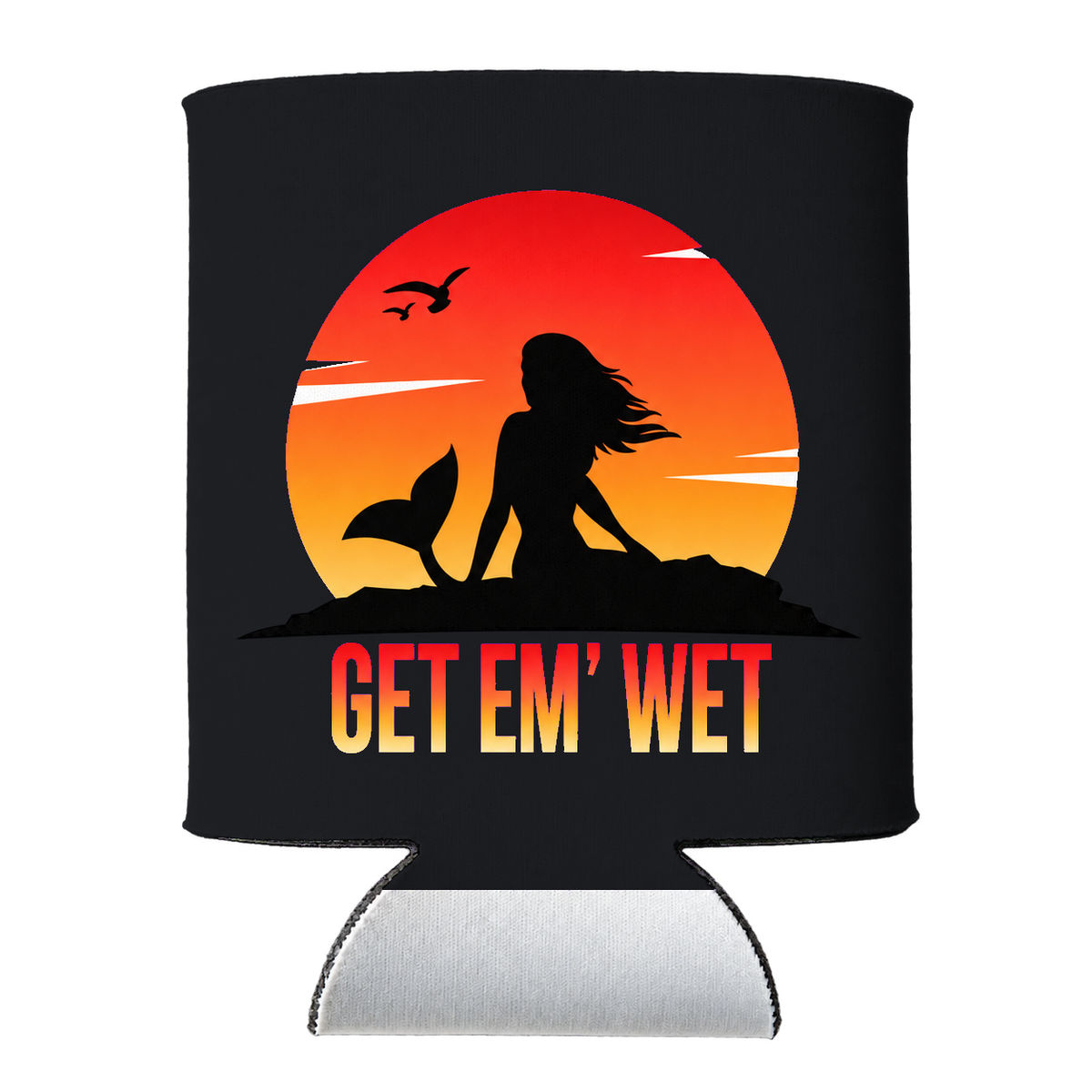 Sunset Rock Mermaid Koozie in Black