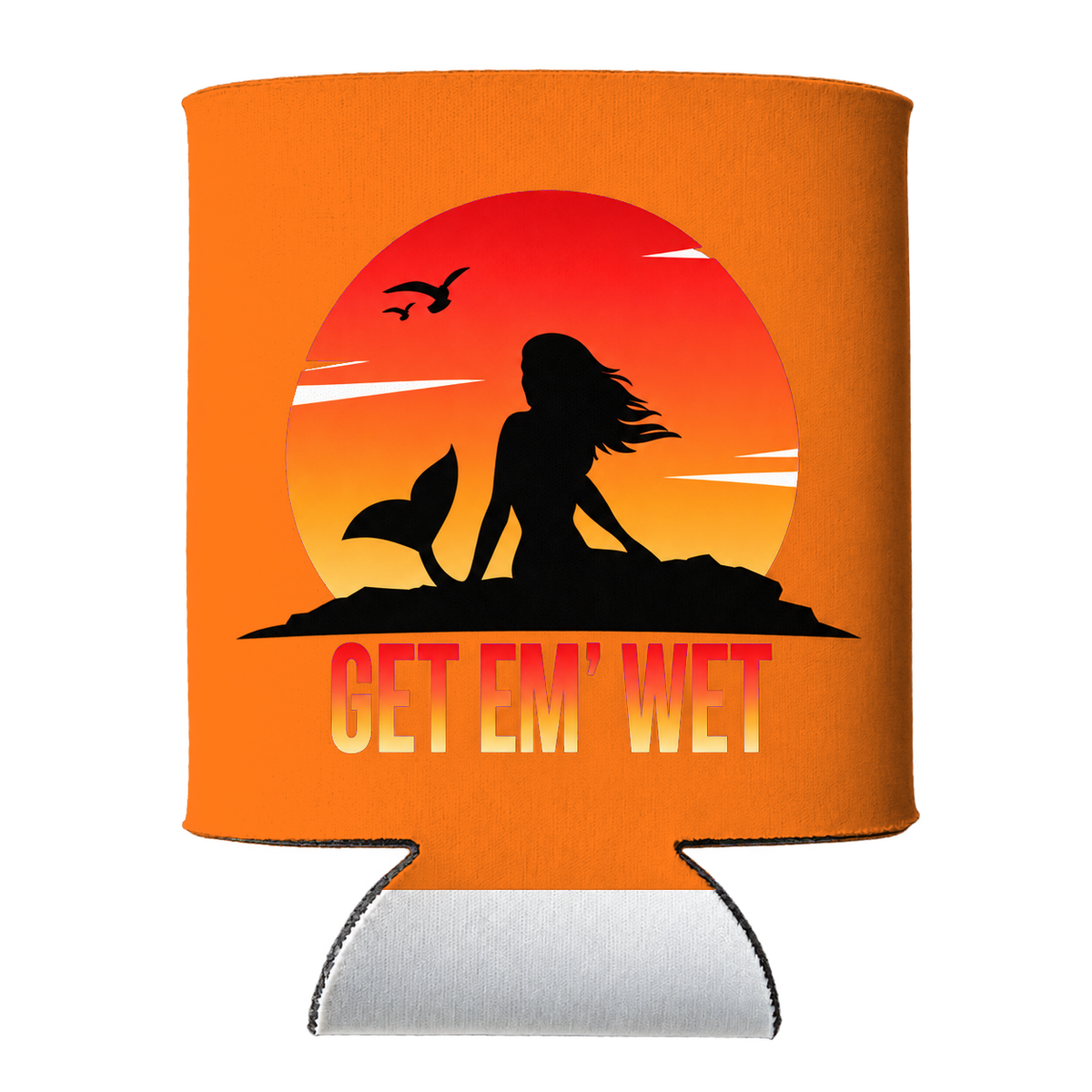 Sunset Rock Mermaid Koozie in Orange