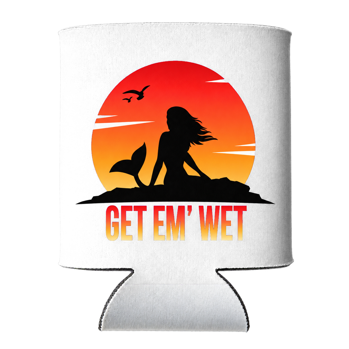 Sunset Rock Mermaid Koozie in White
