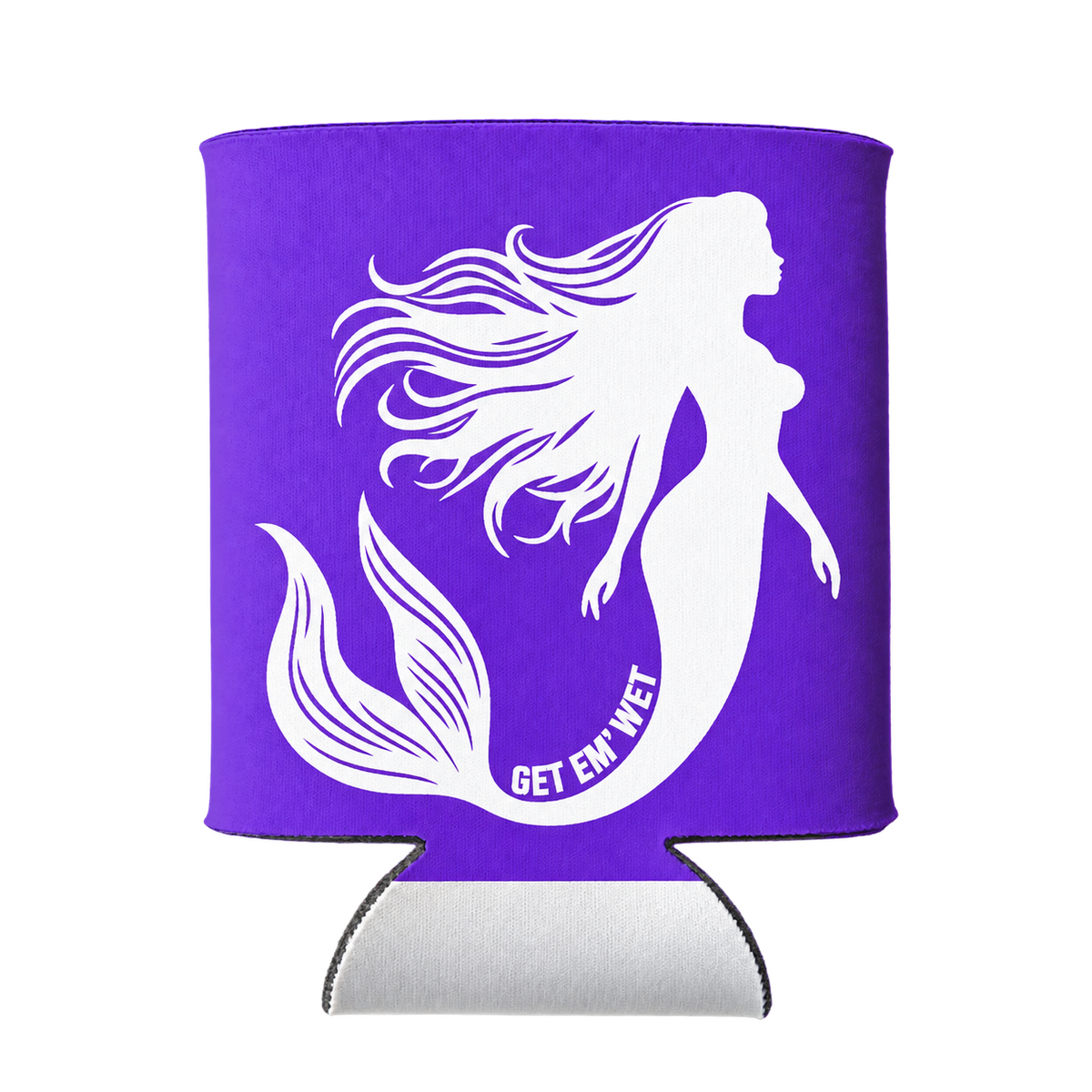 Flowing Tail Mermaid logo on purple koozie