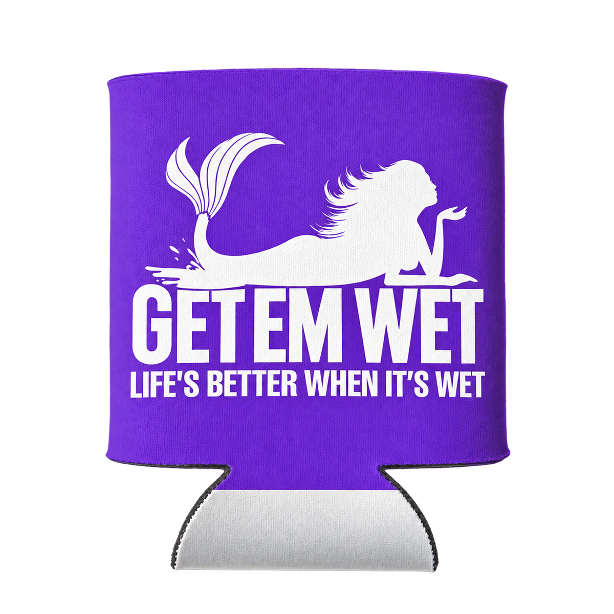 Life Is Better When It Is Wet logo on purple koozie